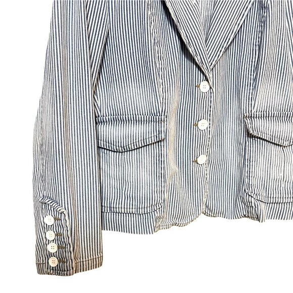 Robert Talbott Blue & White Striped Blazer Jacket L Cotton Blend Womens Tailored - Picture 2 of 9